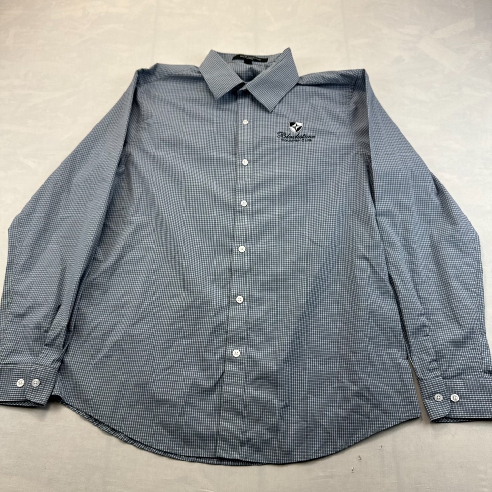 Design Collective by Cintas Shirt Mens Large Blue Plaid Blackstone Button Up